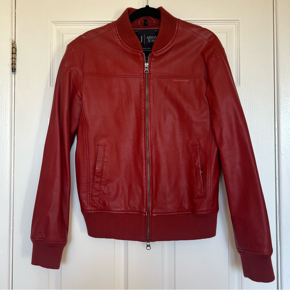 Armani Jeans Men's Red Leather Jacket